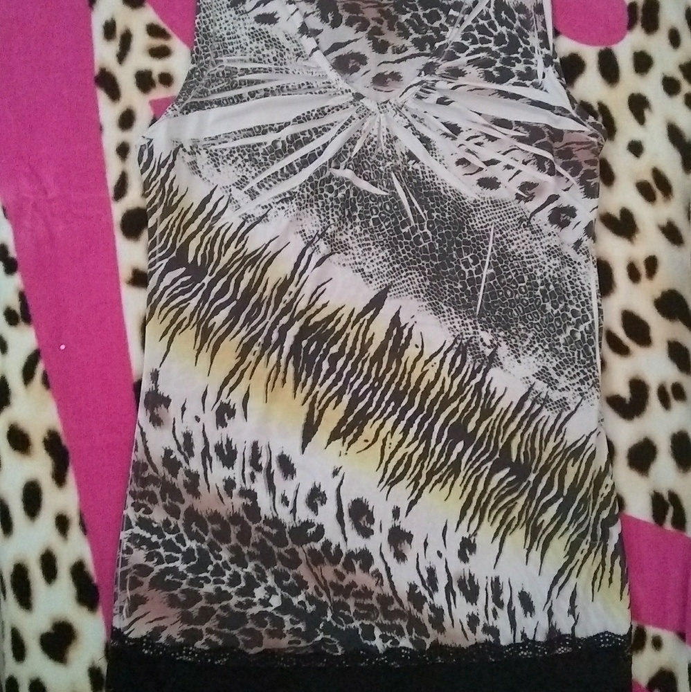 Leopard Print V Neck Lace Bottom Tunic Tank Top